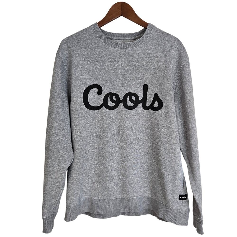 Barney Cools Gray Crewneck Sweatshirt Script Logo Fleece Pullover Size Medium